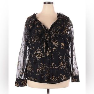 Ralph Lauren Long-Sleeved, Sheer, Black Blouse / Sz 3X